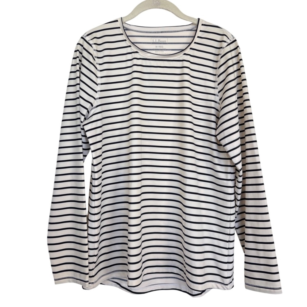L.L. Bean Navy and White Striped Long Sleeve SunShirt UPF 50+ Size Medium